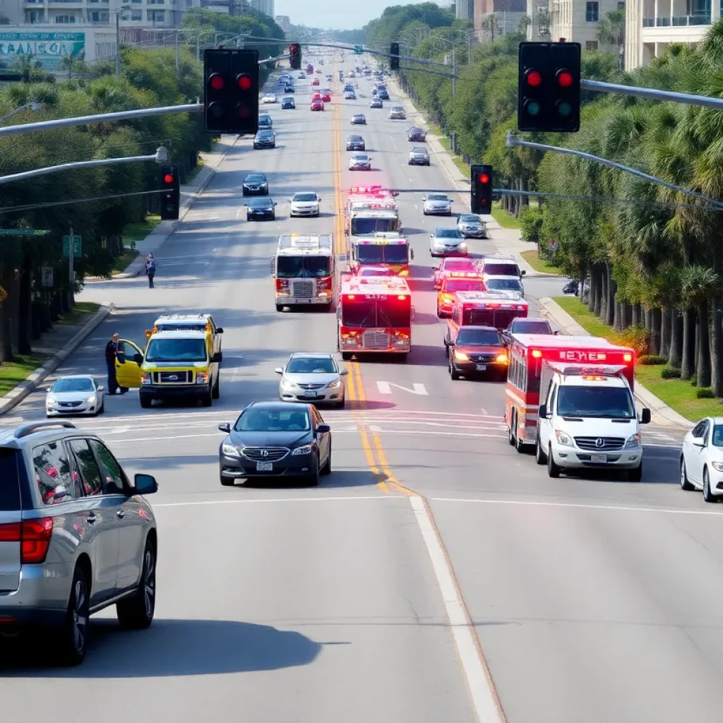 Emergency vehicles at a traffic accident scene in Charleston, SC