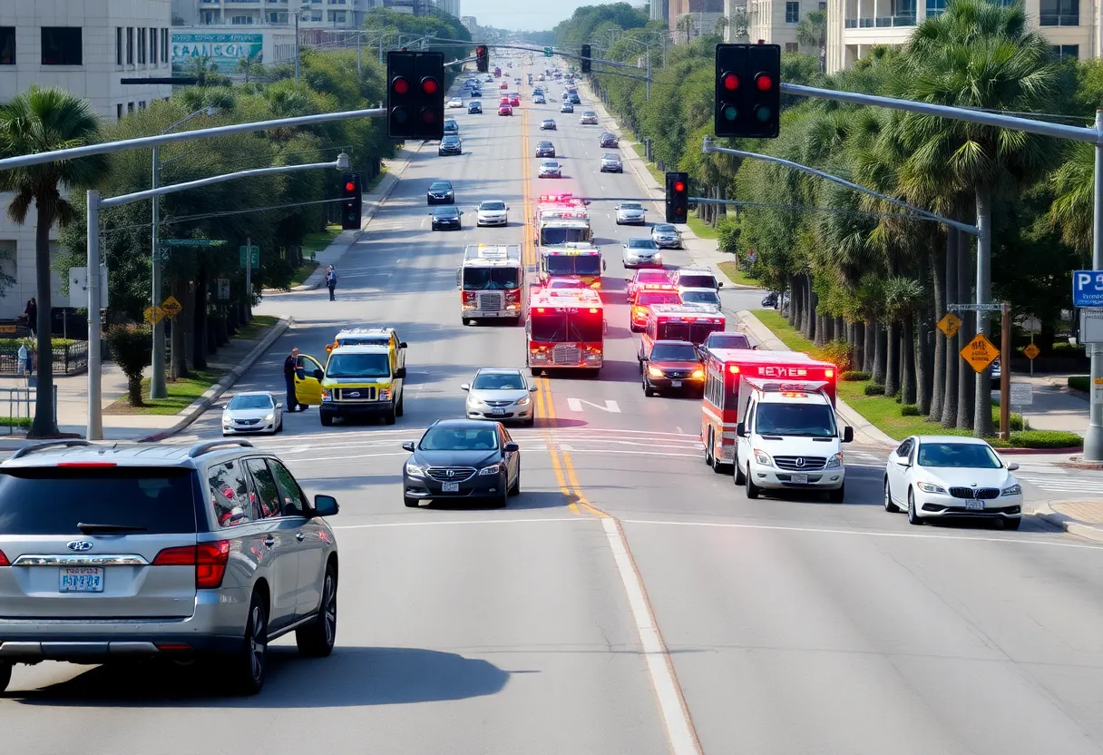 Emergency vehicles at a traffic accident scene in Charleston, SC