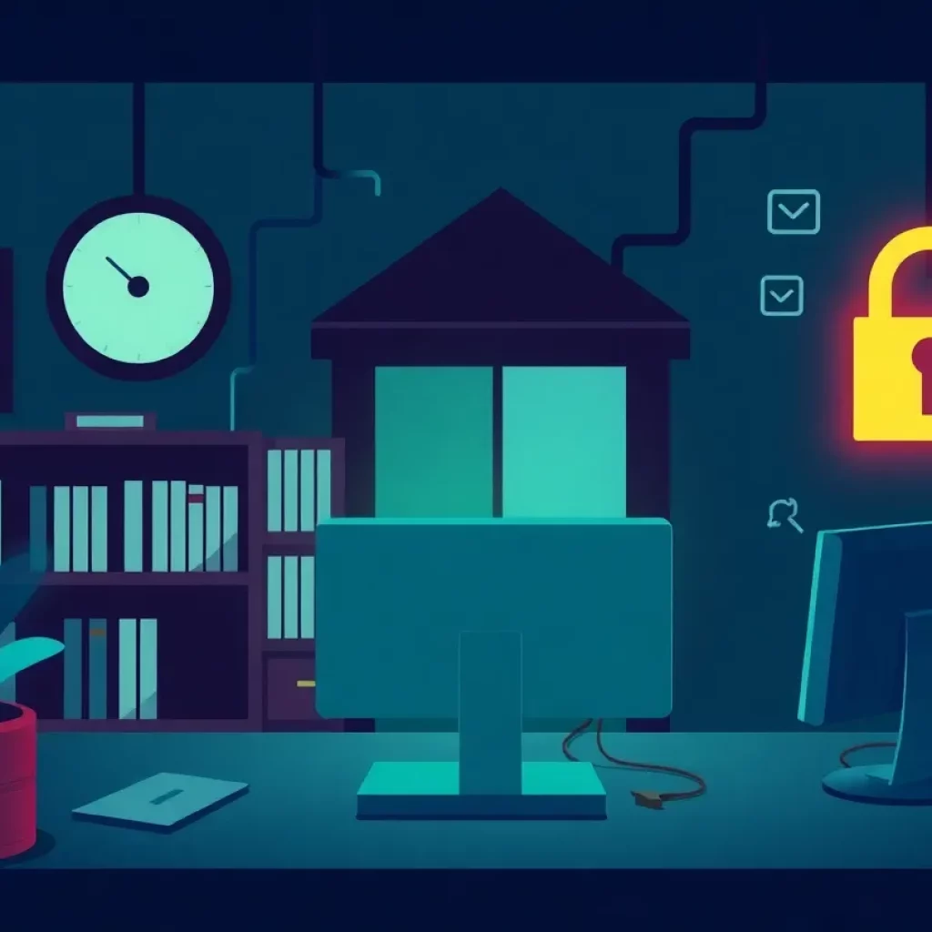 Illustration of a law office facing a ransomware attack.