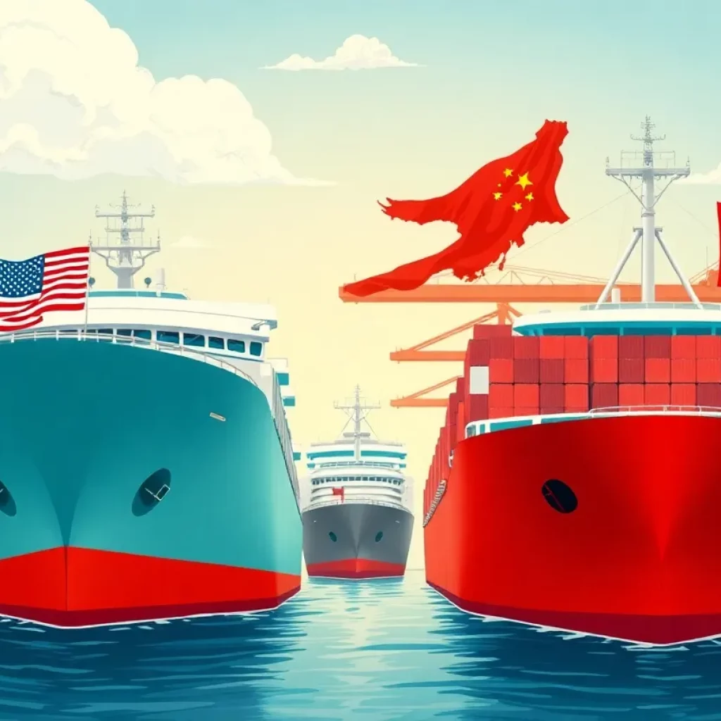 Illustration depicting ships at a U.S. port with proposed fees