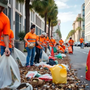 Engaged volunteers picking up litter in Charleston