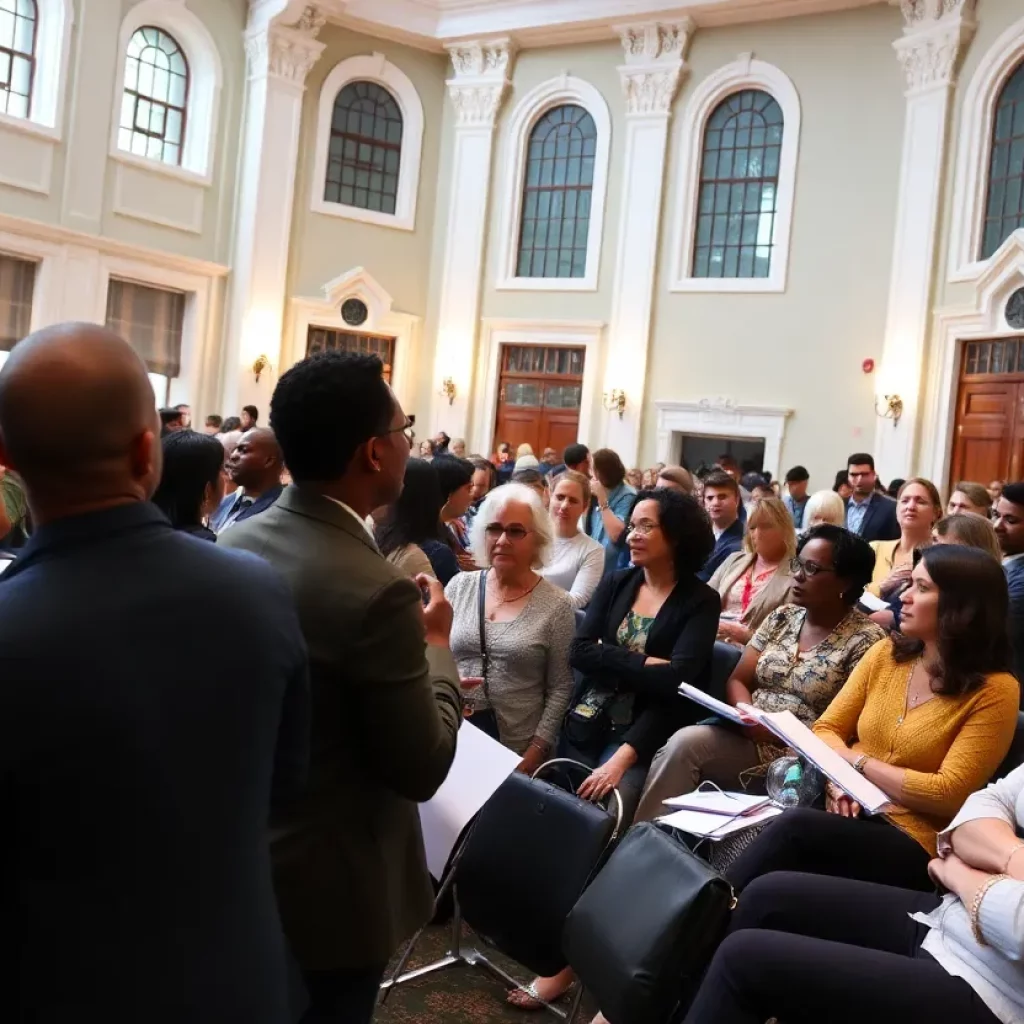 Citizens participating in a meeting discussing Charleston's design projects.