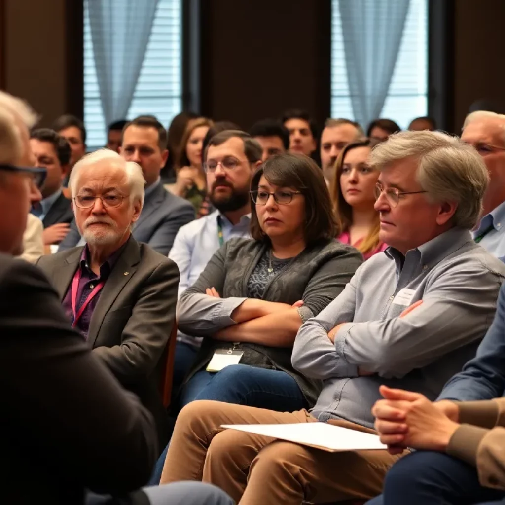 Community members discussing Charleston Library Board issues