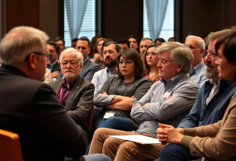 Community members discussing Charleston Library Board issues