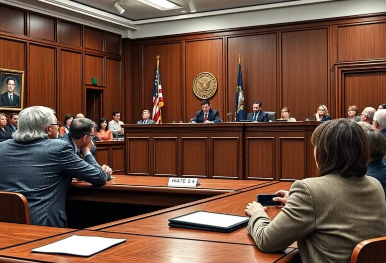 Courtroom scene representing justice and community support