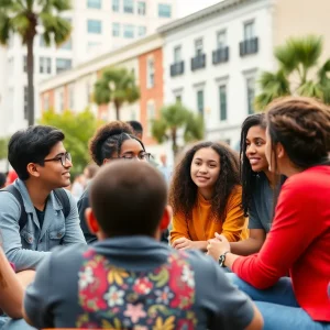 Young students discussing community initiatives in Charleston