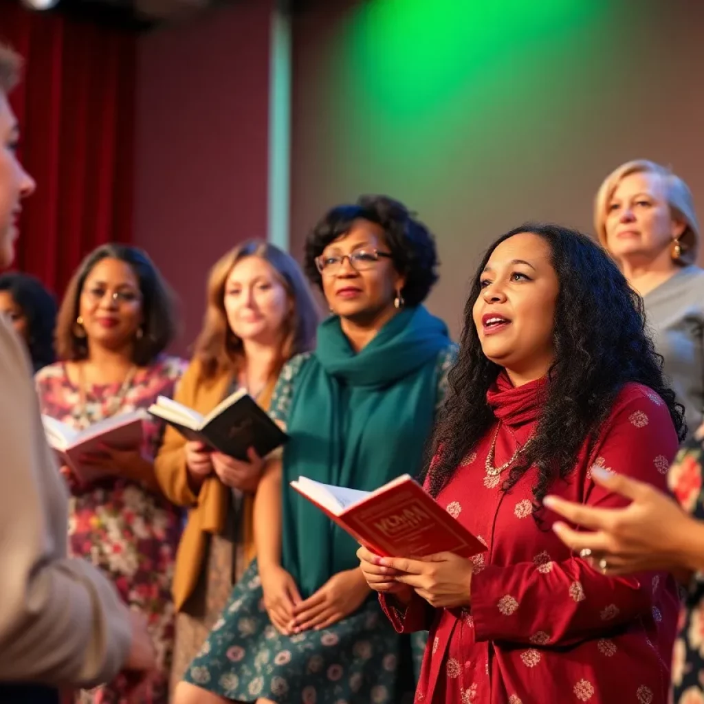 Women performing on stage at Midlife Monologues