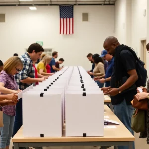 Voters participating in the special elections at a polling station in Charleston County