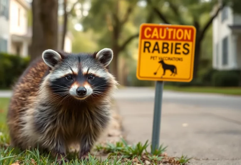 Caution sign about rabid raccoon in Charleston neighborhood