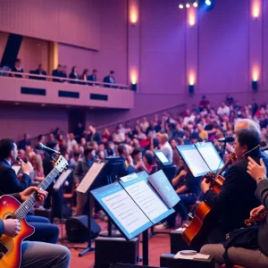 Musicians from the U.S. Navy Band performing at Charleston Southern University's auditorium.